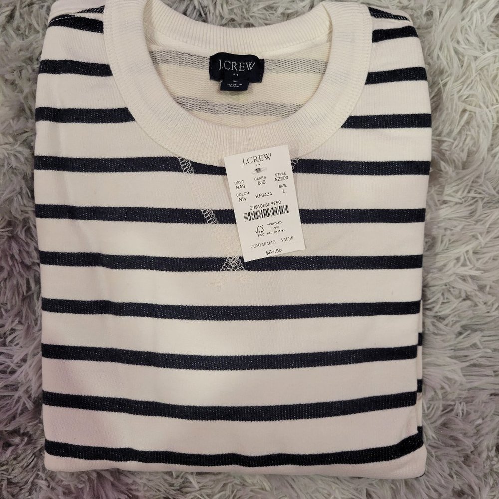 J.Crew, Blue and White Stripe Pullover Sweater